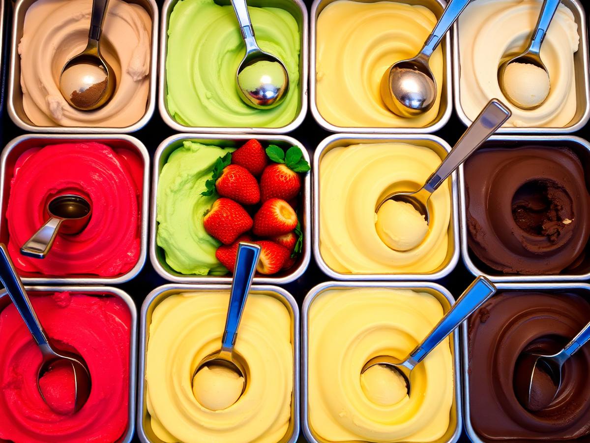 Verschiedene Gelato-Sorten in der Theke
