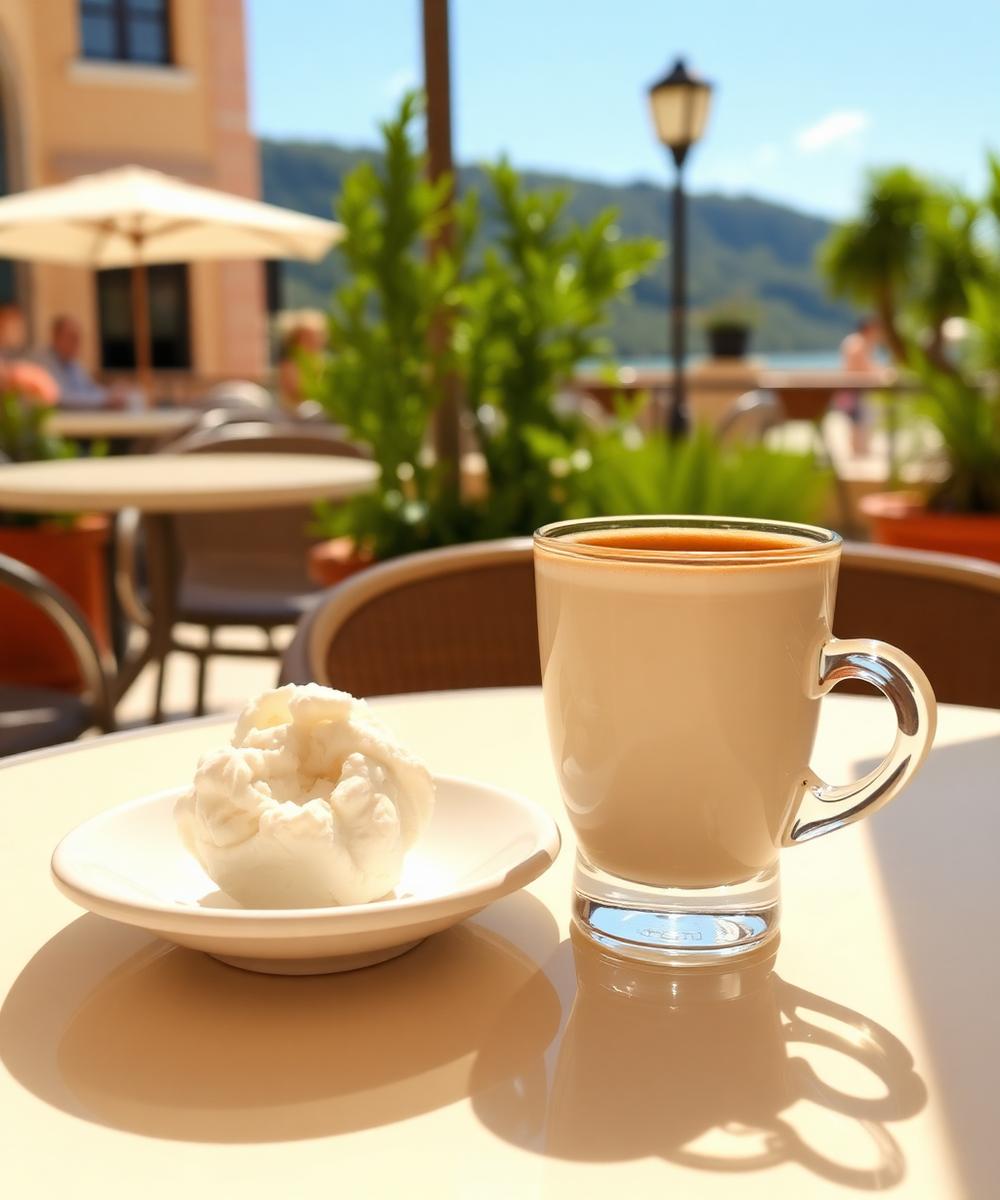 Kaffee und Eis auf einem Cafétisch
